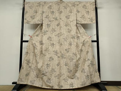 平和屋着物●上質な紬　草花文　正絹　逸品　CABA1751ut