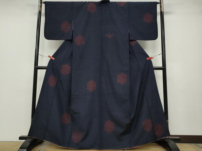 平和屋着物●結城紬　80亀甲　亀甲文　飛び亀甲柄　正絹　逸品　CABA1752ut