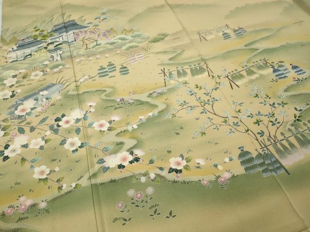 平和屋着物●訪問着　友禅　作家物　風景草花文　正絹　逸品　CABA1766ut