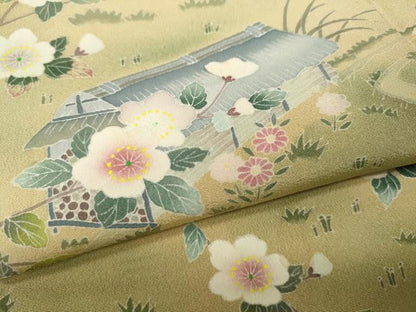 平和屋着物●訪問着　友禅　作家物　風景草花文　正絹　逸品　CABA1766ut