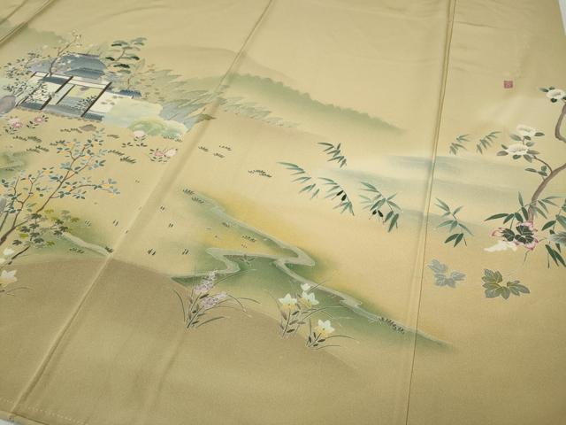 平和屋着物●訪問着　友禅　作家物　風景草花文　正絹　逸品　CABA1766ut