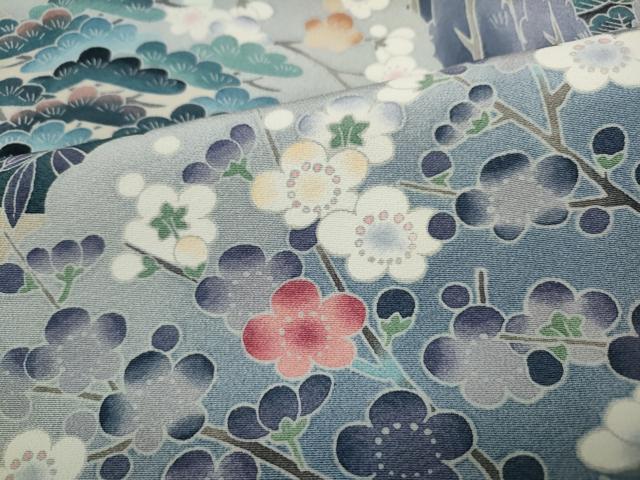 平和屋着物○十日町友禅作家 岡村蒼風 黒留袖 草花文 正絹 逸品