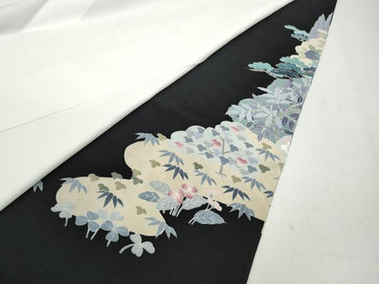 平和屋着物●十日町友禅作家　岡村蒼風　黒留袖　草花文　正絹　逸品　CABA1773ut