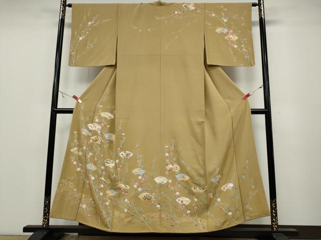 平和屋着物●訪問着　駒刺繍　地紙花文　金彩　正絹　逸品　CABA1775ut
