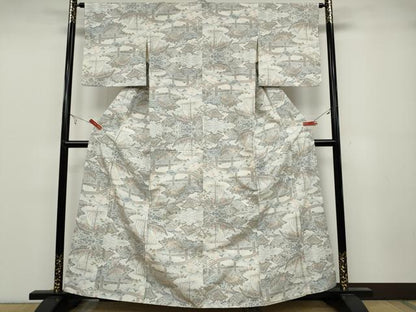 平和屋着物●上質な紬　船人物文　正絹　逸品　CABA1777ut