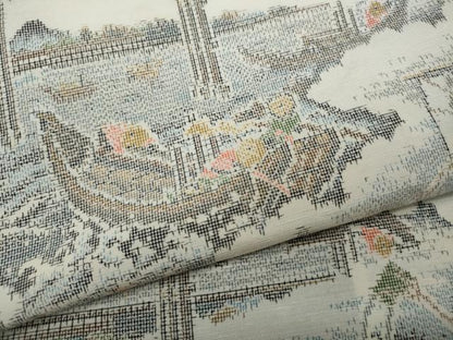平和屋着物●上質な紬　船人物文　正絹　逸品　CABA1777ut