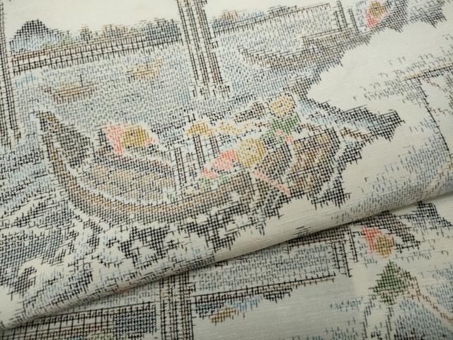 平和屋着物●上質な紬　船人物文　正絹　逸品　CABA1777ut