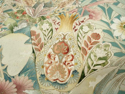 平和屋着物●アンティーク　大正ロマン　訪問着　刺繍　更紗花文　金彩　正絹　逸品　CABA1819ut