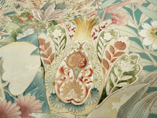 平和屋着物●アンティーク　大正ロマン　訪問着　刺繍　更紗花文　金彩　正絹　逸品　CABA1819ut