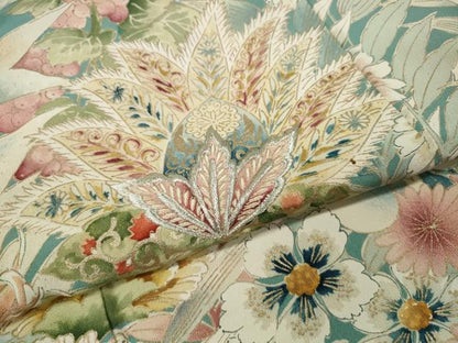 平和屋着物●アンティーク　大正ロマン　訪問着　刺繍　更紗花文　金彩　正絹　逸品　CABA1819ut
