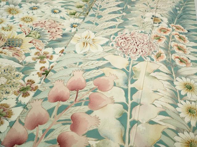 平和屋着物●アンティーク　大正ロマン　訪問着　刺繍　更紗花文　金彩　正絹　逸品　CABA1819ut