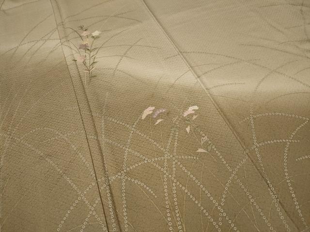 平和屋着物●訪問着　刺繍　草花文　暈し染め　金彩　正絹　逸品　未使用　CABA1822ut