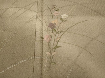 平和屋着物●訪問着　刺繍　草花文　暈し染め　金彩　正絹　逸品　未使用　CABA1822ut