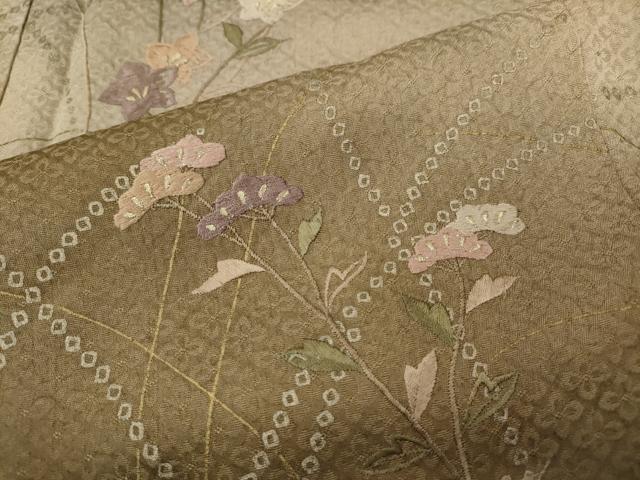 平和屋着物●訪問着　刺繍　草花文　暈し染め　金彩　正絹　逸品　未使用　CABA1822ut