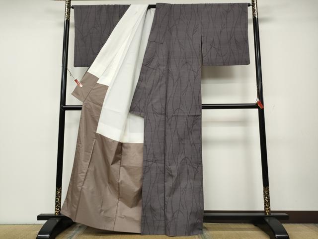 平和屋着物●結城紬 100亀甲 草葉文 正絹 逸品 CABA1832ut