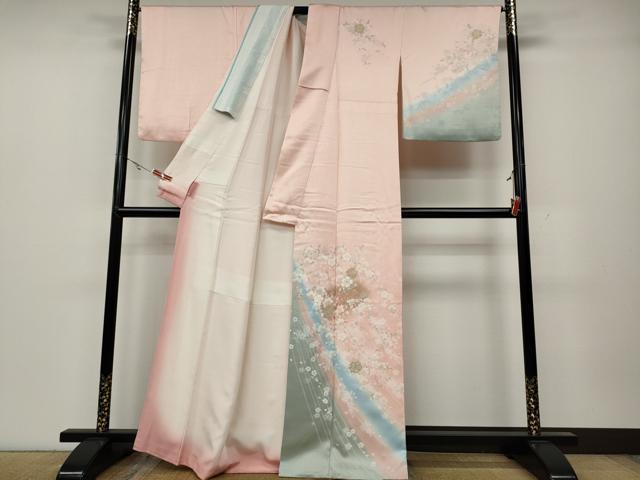 平和屋着物●訪問着 横笛枝桜文 暈し染め 金銀彩 正絹 逸品 CABA1836ut