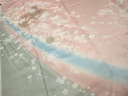 平和屋着物●訪問着 横笛枝桜文 暈し染め 金銀彩 正絹 逸品 CABA1836ut