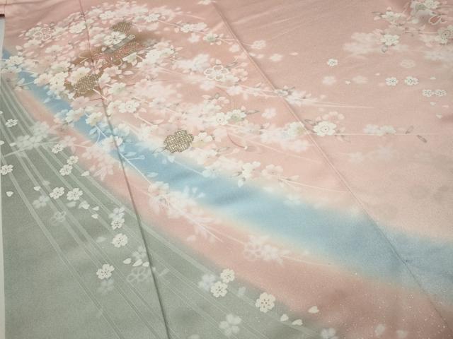 平和屋着物●訪問着 横笛枝桜文 暈し染め 金銀彩 正絹 逸品 CABA1836ut