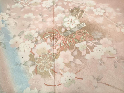平和屋着物●訪問着 横笛枝桜文 暈し染め 金銀彩 正絹 逸品 CABA1836ut