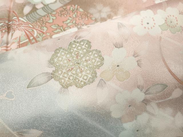 平和屋着物●訪問着 横笛枝桜文 暈し染め 金銀彩 正絹 逸品 CABA1836ut