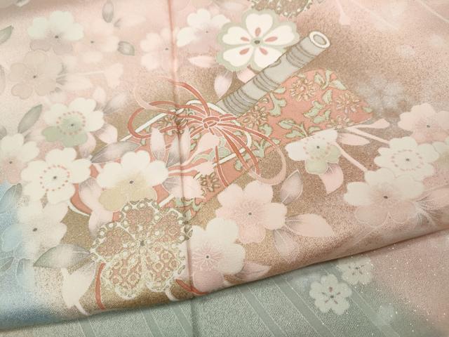 平和屋着物●訪問着 横笛枝桜文 暈し染め 金銀彩 正絹 逸品 CABA1836ut