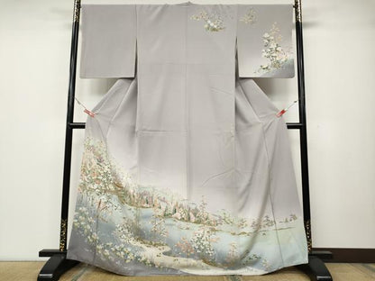 平和屋着物●訪問着　友禅　風景草花文　正絹　逸品　CABA1837ut