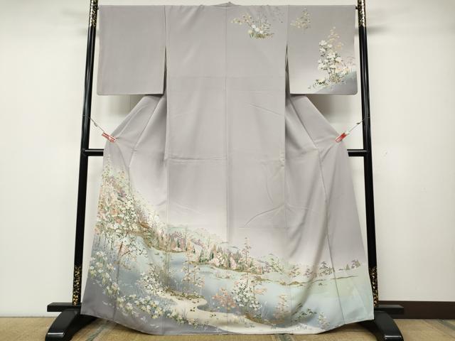 平和屋着物●訪問着　友禅　風景草花文　正絹　逸品　CABA1837ut
