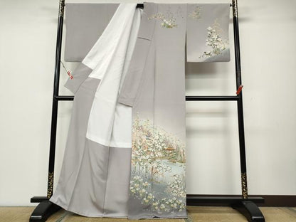 平和屋着物●訪問着　友禅　風景草花文　正絹　逸品　CABA1837ut