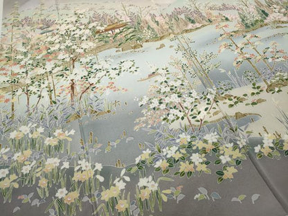 平和屋着物●訪問着　友禅　風景草花文　正絹　逸品　CABA1837ut
