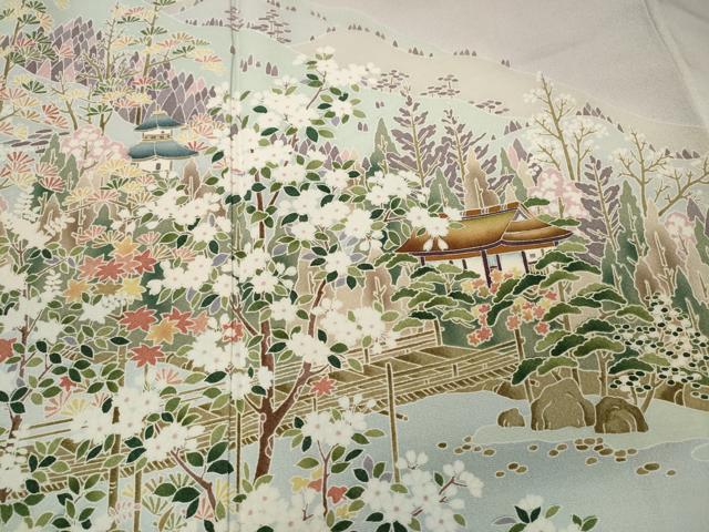 平和屋着物●訪問着　友禅　風景草花文　正絹　逸品　CABA1837ut