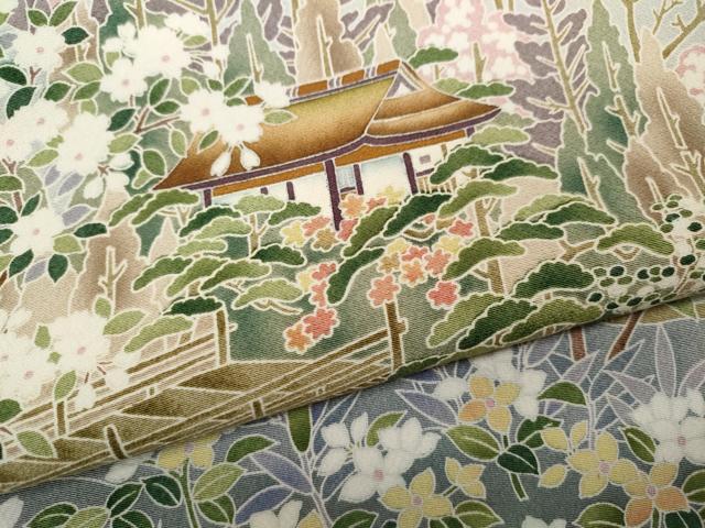 平和屋着物●訪問着　友禅　風景草花文　正絹　逸品　CABA1837ut