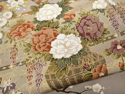 平和屋着物●豪華色留袖 地紙花籠文 金彩 正絹 逸品 CABA1848ut