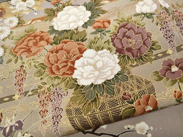 平和屋着物●豪華色留袖 地紙花籠文 金彩 正絹 逸品 CABA1848ut