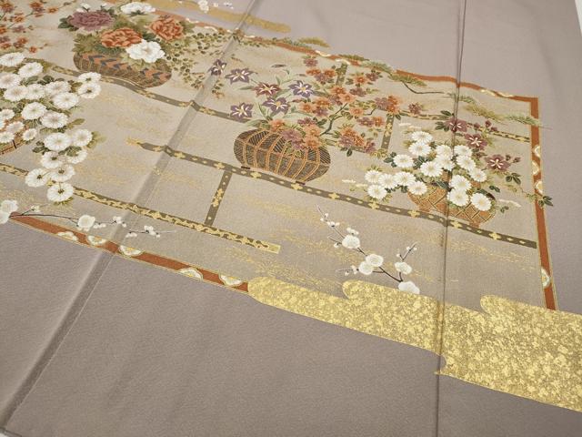 平和屋着物●豪華色留袖 地紙花籠文 金彩 正絹 逸品 CABA1848ut
