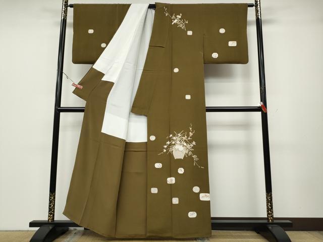 平和屋着物●訪問着　陶器花文　鬼しぼ縮緬　正絹　逸品　CABA1852ut