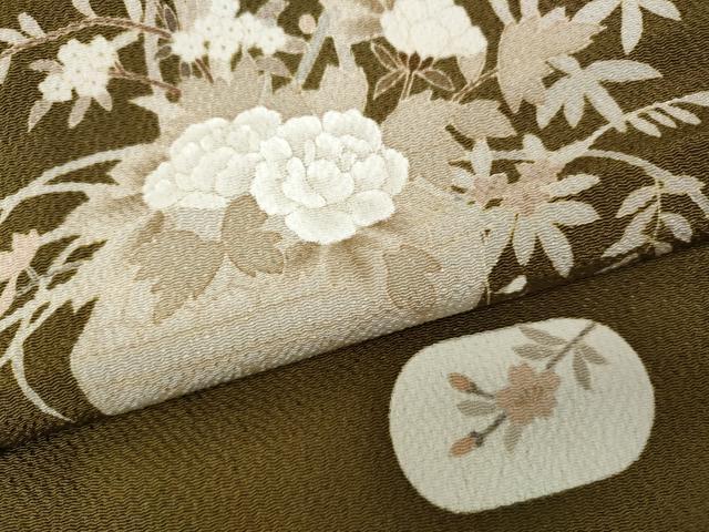 平和屋着物●訪問着　陶器花文　鬼しぼ縮緬　正絹　逸品　CABA1852ut