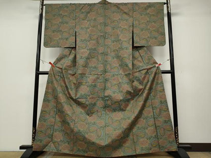 平和屋着物●本場大島紬 7マルキ 舞蝶花唐草文 正絹 逸品 CABA1861ut