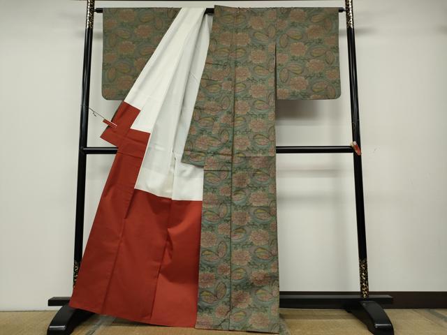 平和屋着物●本場大島紬 7マルキ 舞蝶花唐草文 正絹 逸品 CABA1861ut