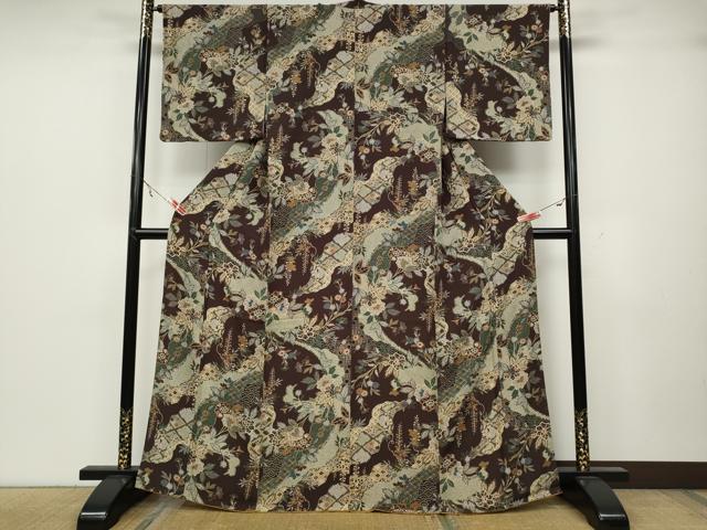 平和屋着物●上質な小紋 道長草花文 正絹 逸品 CABA1869ut