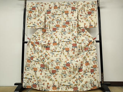 平和屋着物●上質な小紋　型染め　立波飛鳥花文　正絹　逸品　CABA1872ut