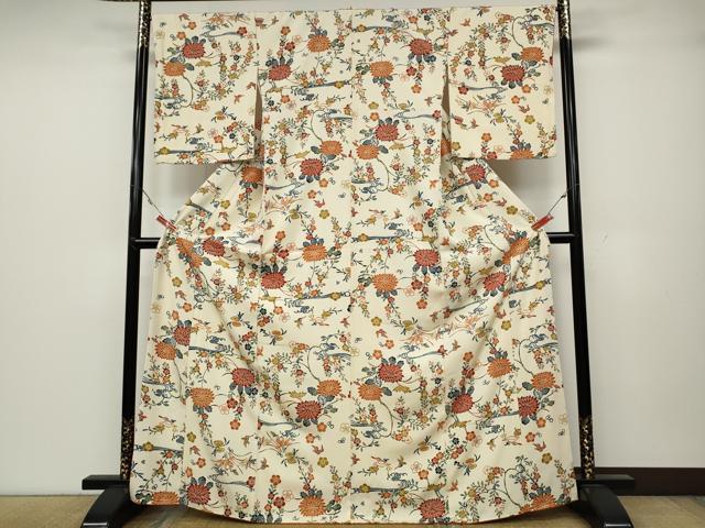 平和屋着物●上質な小紋　型染め　立波飛鳥花文　正絹　逸品　CABA1872ut