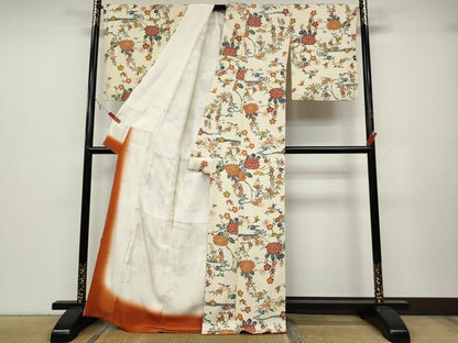 平和屋着物●上質な小紋　型染め　立波飛鳥花文　正絹　逸品　CABA1872ut