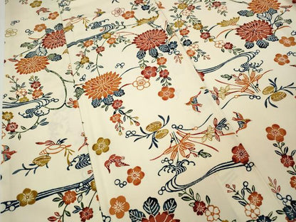 平和屋着物●上質な小紋　型染め　立波飛鳥花文　正絹　逸品　CABA1872ut