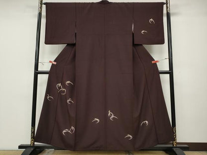 平和屋着物●訪問着　紬地　駒刺繍　群鶴　金彩　正絹　逸品　CABA1876ut