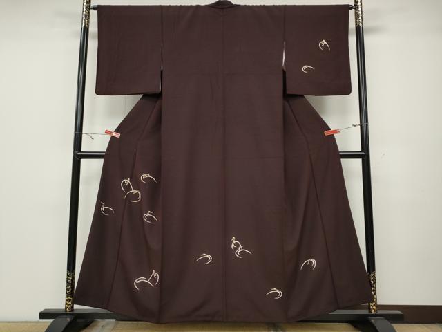 平和屋着物●訪問着　紬地　駒刺繍　群鶴　金彩　正絹　逸品　CABA1876ut