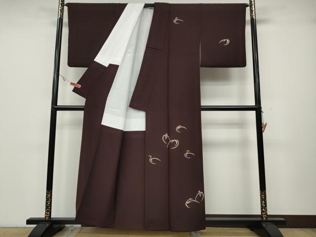 平和屋着物●訪問着　紬地　駒刺繍　群鶴　金彩　正絹　逸品　CABA1876ut