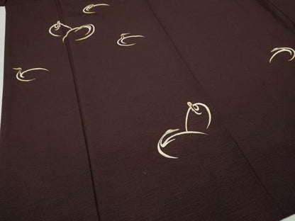 平和屋着物●訪問着　紬地　駒刺繍　群鶴　金彩　正絹　逸品　CABA1876ut