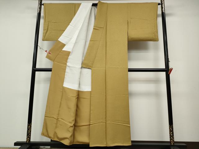 平和屋着物●上質な色無地　霞地紋　黄金色　正絹　逸品　CABA1880ut