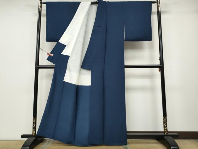 平和屋着物●上質な色無地 紋意匠 留紺色 正絹 逸品 CABA1881ut