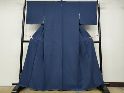 平和屋着物●上質な色無地 霞地紋 深縹色 正絹 逸品 未使用 CABA1883ut
